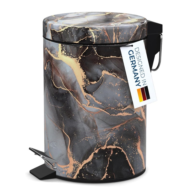 Sanilo Small Bathroom Trash Can with Lid [1.3 Gallon], Lidded Tiny Trashcan for Garbage, Mini Metal Bin with Soft Closing Mechanism, Bath Room Accessoire Wastebin with Inner Bucket (Marble Abstract) - Image 2